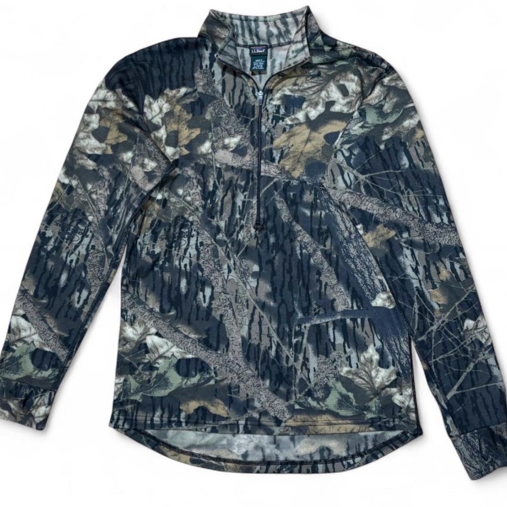 L.L. Bean men’s camo polyester thin quarter zip M made in USA hunting streetwear